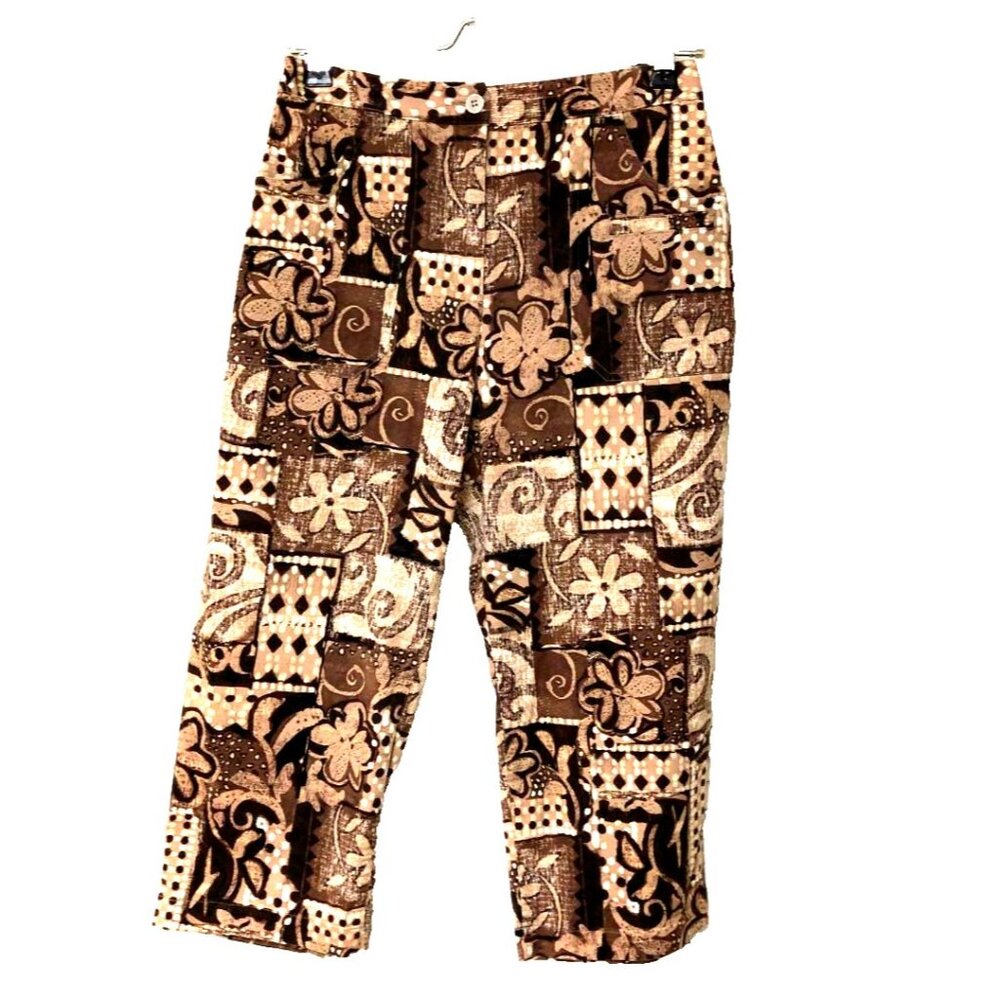 Chico's 0 Patchwork Capri Crop Pants Women's S Pockets High Rise 27x21 Stretch